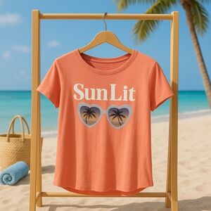 SunLit Pink T-Shirt with Palm Tree Design